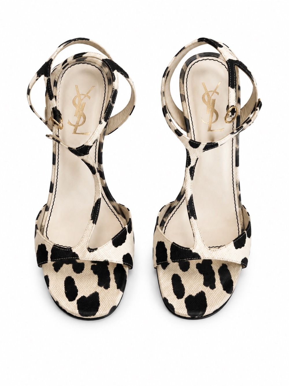 Yves Saint Laurent Black and Cream Leopard Print T-Strap Heels Size 36